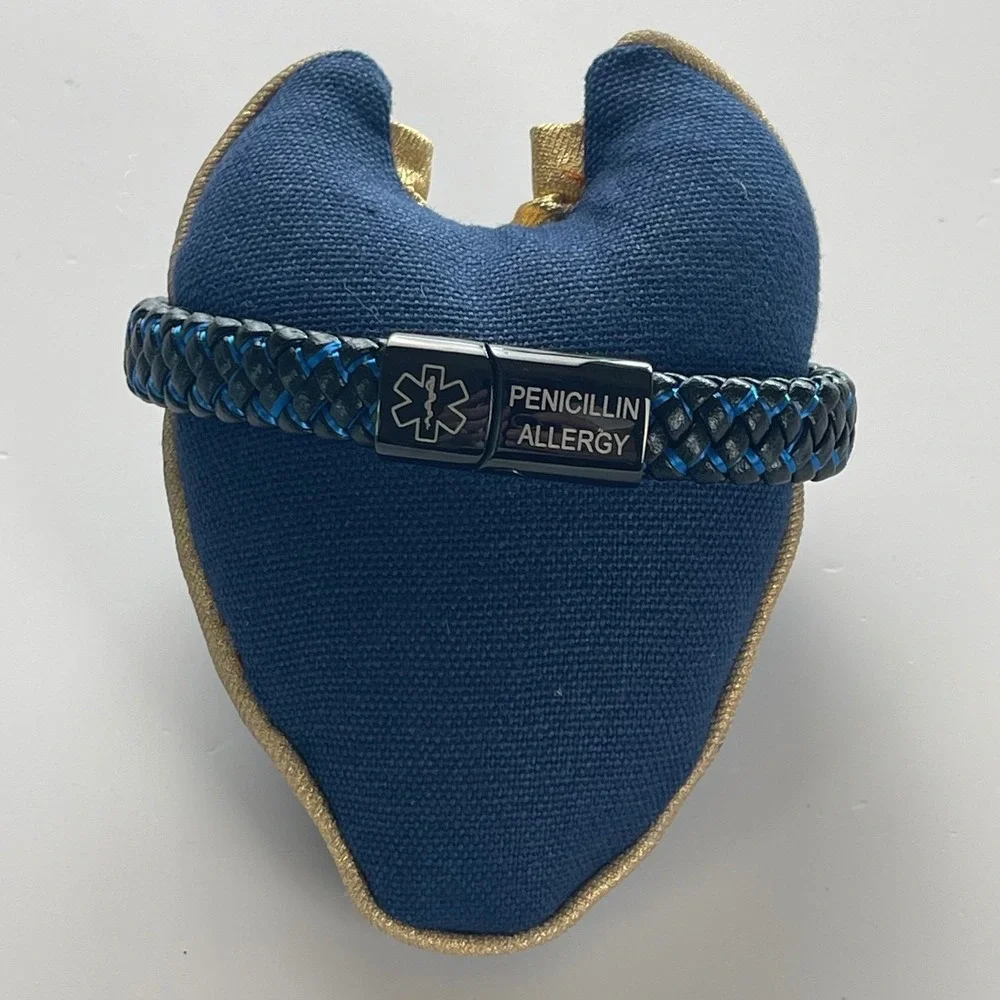VNOX Blue Braided Leather Medical Symbol Caduceus Magnetic Clasp‎ Cuff Wristband